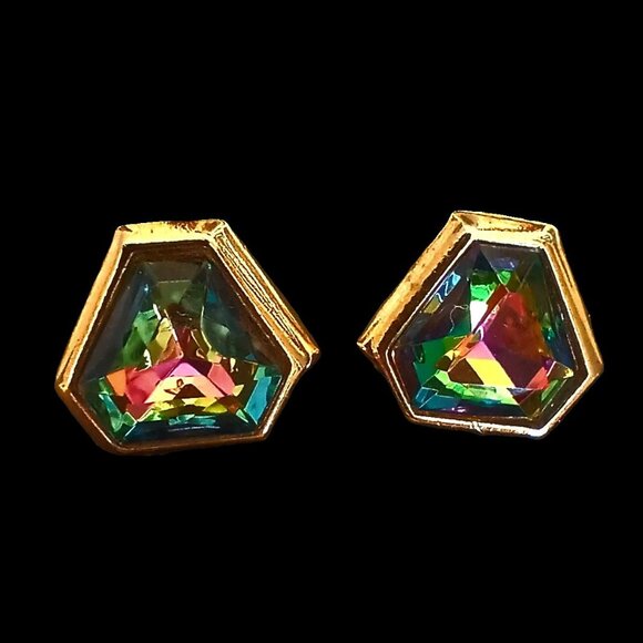 VINTAGE WATERMELON GEOMETRIC MCM GOLD-TONE EARRINGS / ear-rings - pierced ears - Picture 1 of 5